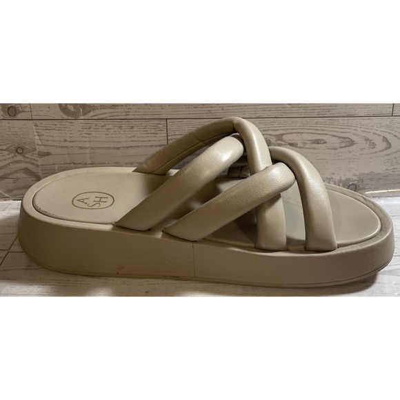 Ash Vanessa Puffy Leather Platform Slide Sandals Taupe/Gray Women's 8.5 - Picture 8 of 9